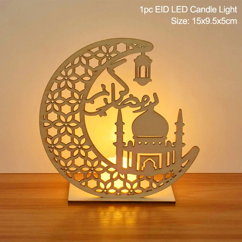 EID Mubarak Wooden Pendant with LED Candles Light