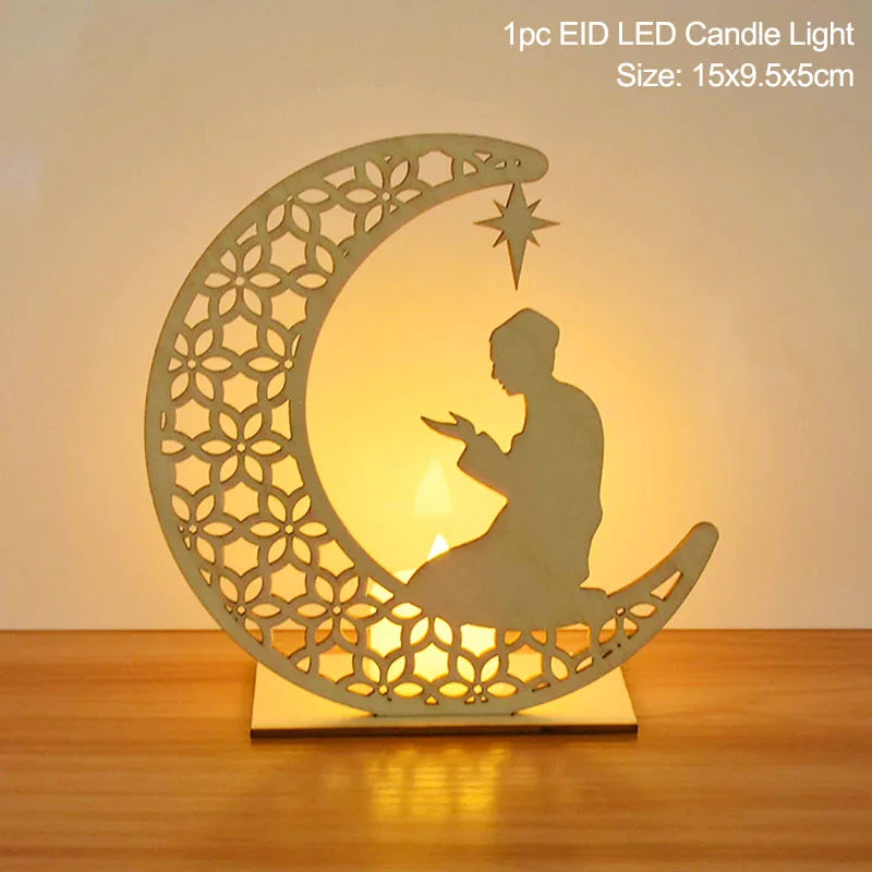 EID Mubarak Wooden Pendant with LED Candles Light