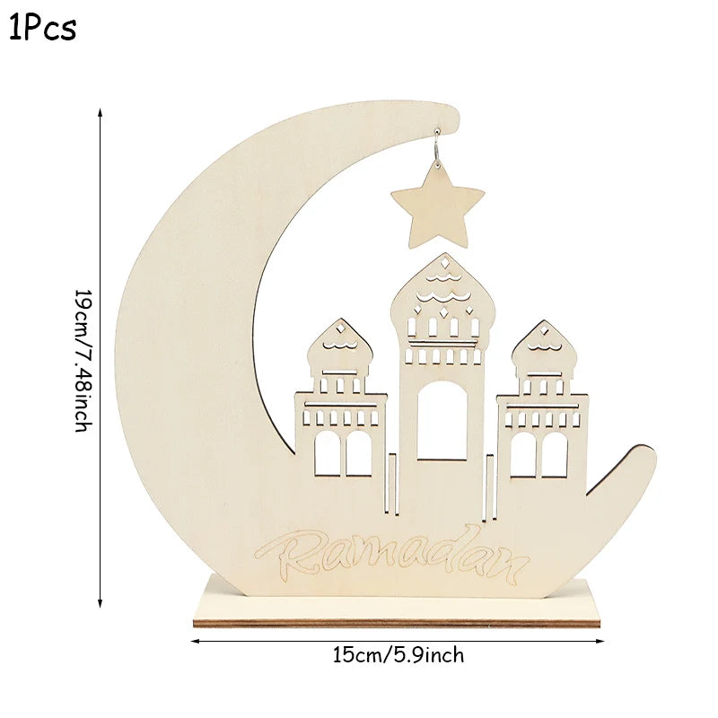 EID Mubarak Wooden Pendant with LED Candles Light