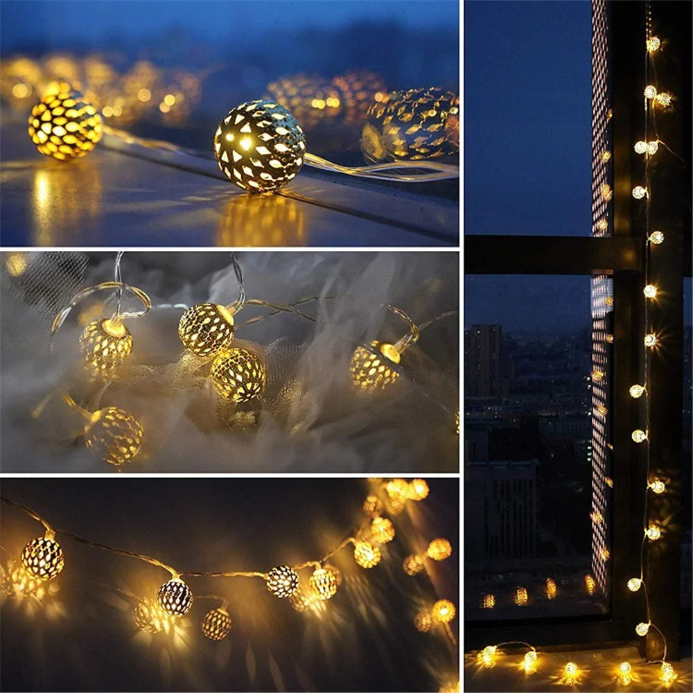 10/20/40/50leds Fairy Hollow Metal Ball LED String Lights Battery Powered Indoor Outdoor Decoration