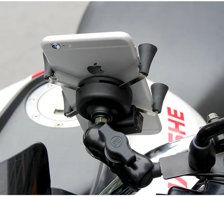 Universal Waterproof Bracket Motorcycle Motorbike Phone Holder Mirror Mount Clamp + USB Fast Charge Mobile Phone Accessories