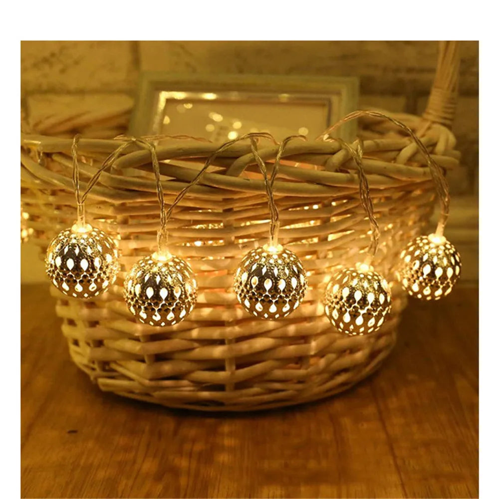 10/20/40/50leds Fairy Hollow Metal Ball LED String Lights Battery Powered Indoor Outdoor Decoration