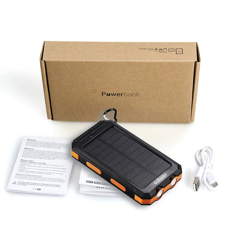 20000mAh Power Bank Waterproof Solar PowerBank External Battery Fast Mobile Phone Charger For Samsung iPhone Xiaomi Poverbank