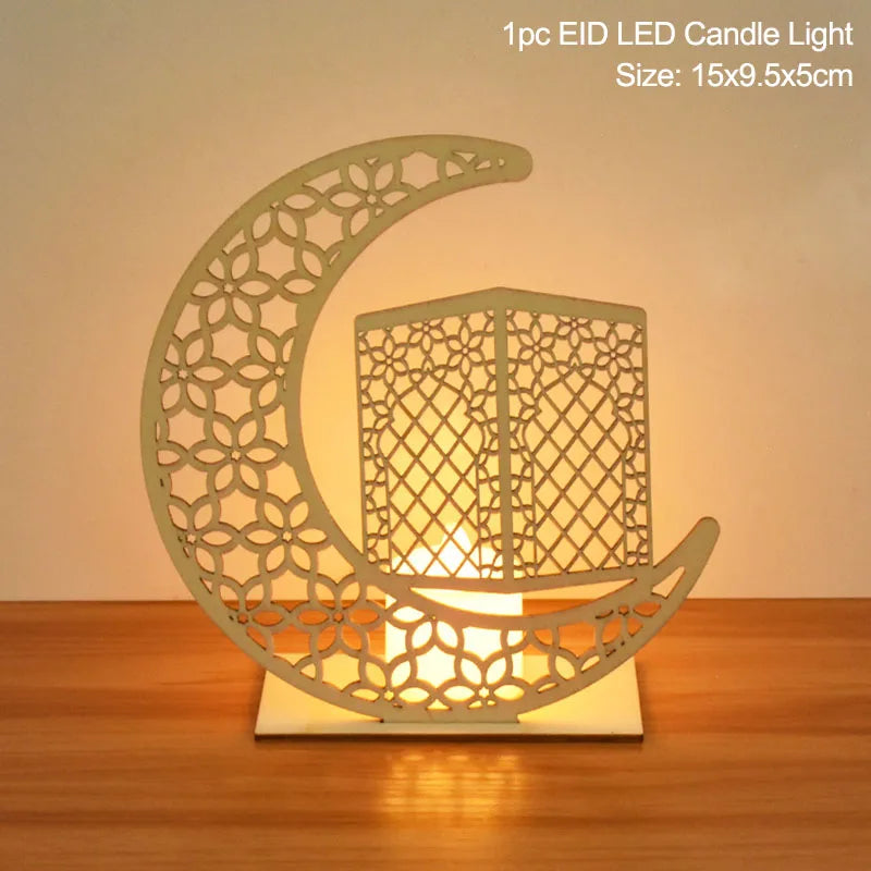 EID Mubarak Wooden Pendant with LED Candles Light