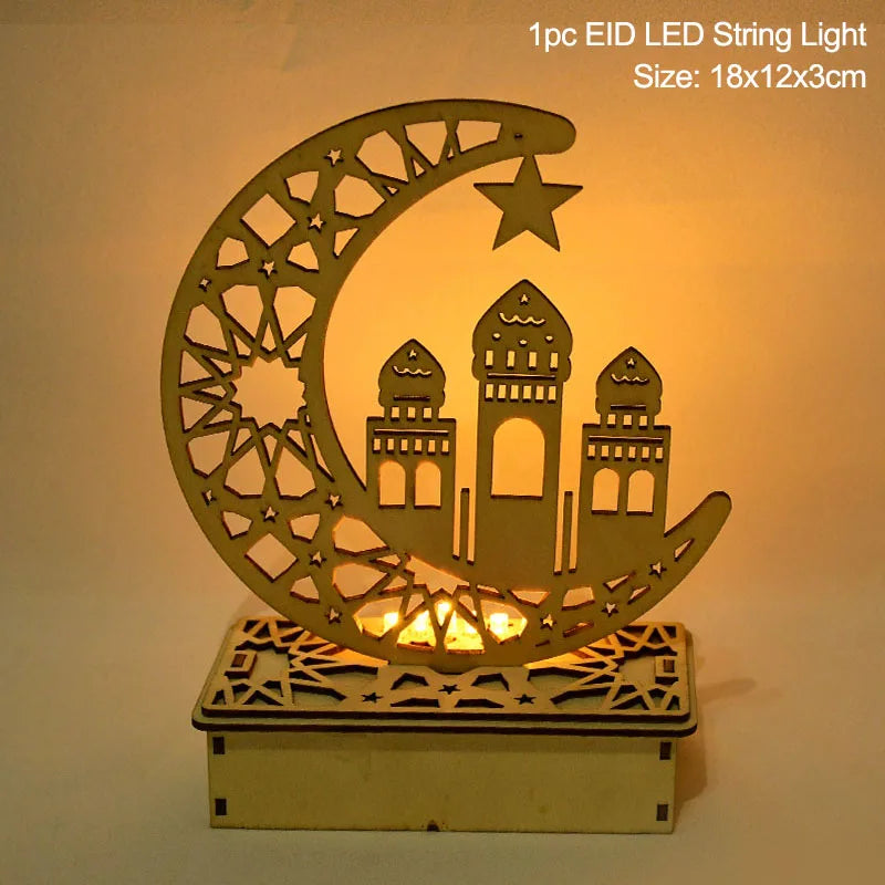 EID Mubarak Wooden Pendant with LED Candles Light