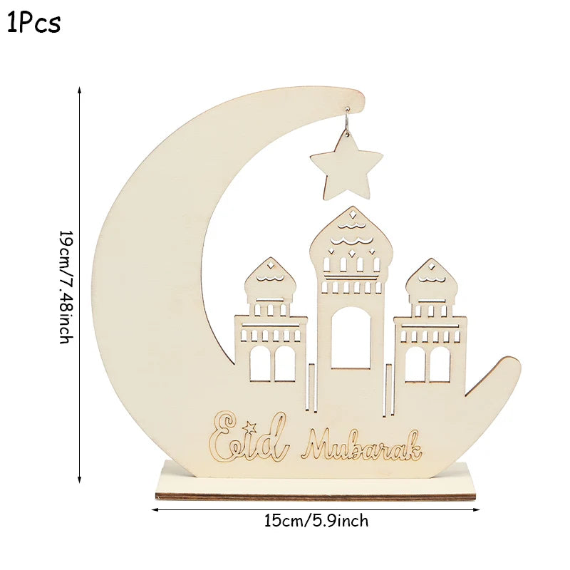 EID Mubarak Wooden Pendant with LED Candles Light