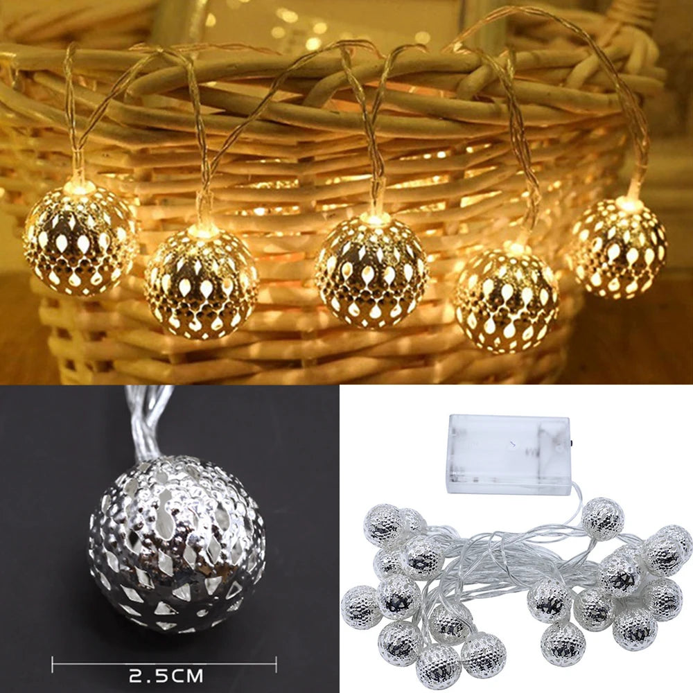 10/20/40/50leds Fairy Hollow Metal Ball LED String Lights Battery Powered Indoor Outdoor Decoration