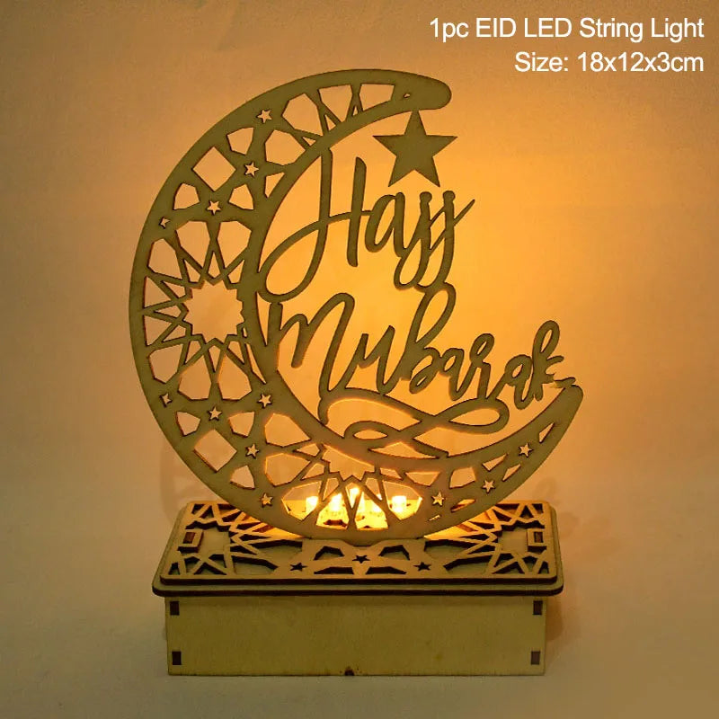 EID Mubarak Wooden Pendant with LED Candles Light