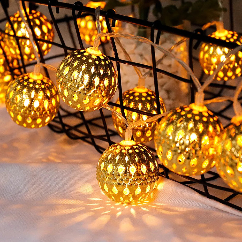 10/20/40/50leds Fairy Hollow Metal Ball LED String Lights Battery Powered Indoor Outdoor Decoration