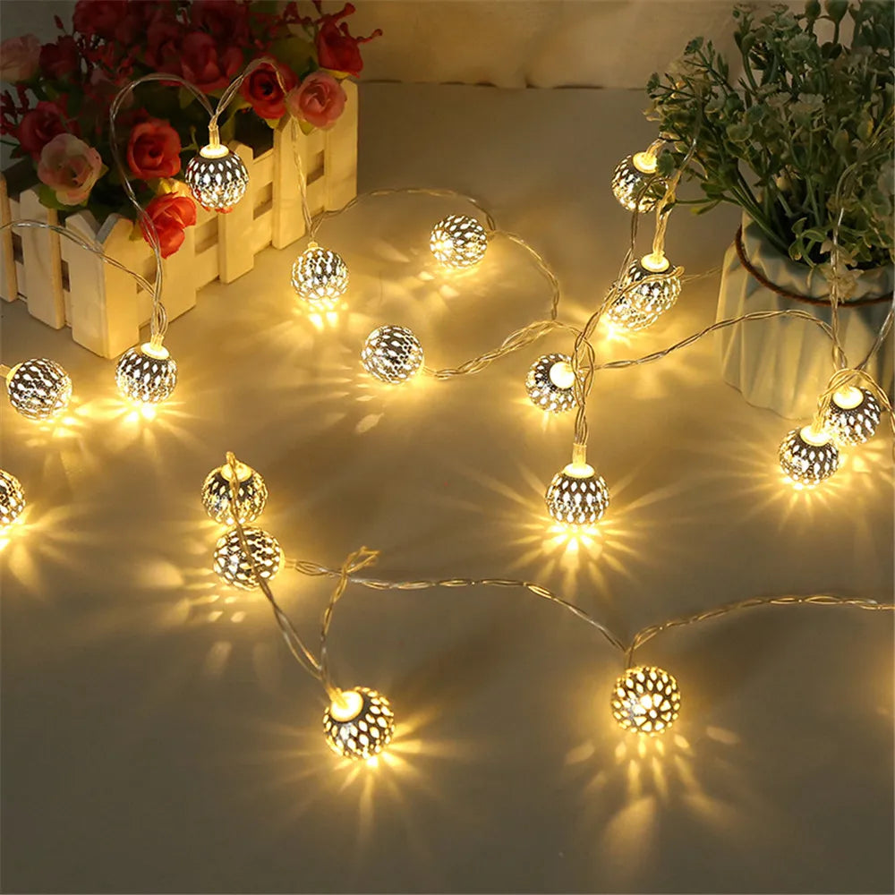 10/20/40/50leds Fairy Hollow Metal Ball LED String Lights Battery Powered Indoor Outdoor Decoration