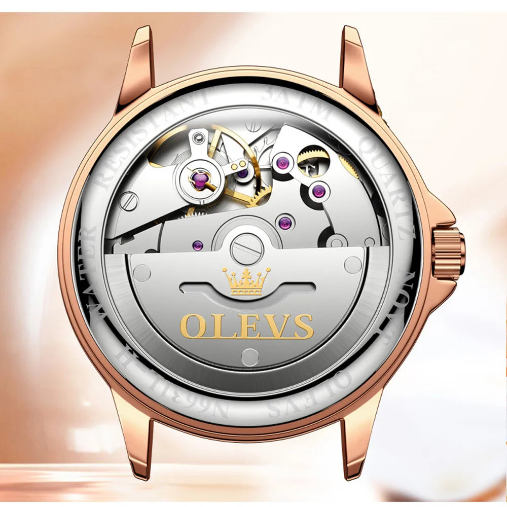 OLEVS Automatic Mechanical Women Watches Ladies Creative Ceramics Steel