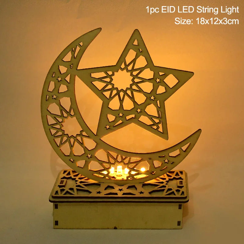 EID Mubarak Wooden Pendant with LED Candles Light