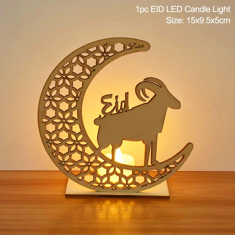 EID Mubarak Wooden Pendant with LED Candles Light