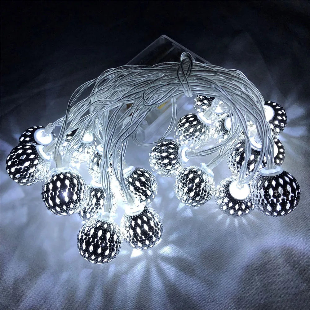 10/20/40/50leds Fairy Hollow Metal Ball LED String Lights Battery Powered Indoor Outdoor Decoration