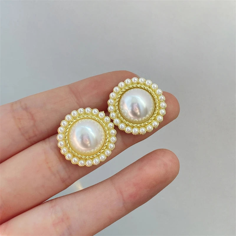 Shiny Imitation Pearl Stud Earrings Fashion