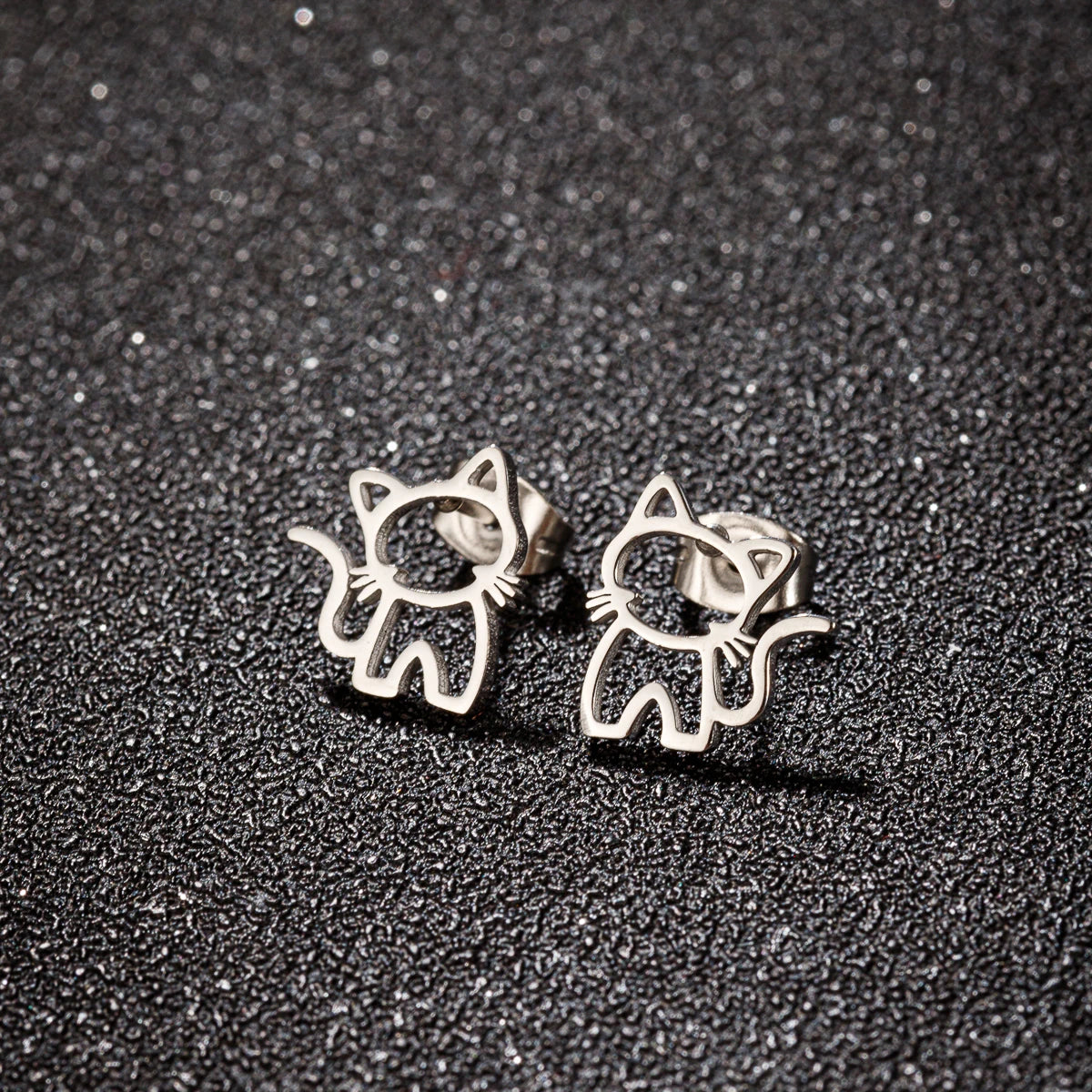 1 Pair Cute Cat Stainless Steel Stud Earrings