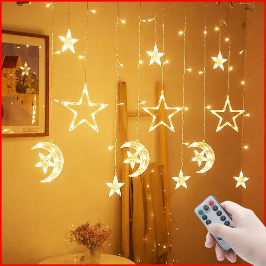 Star Moon Led Curtain Garland String Light EID Mubarak Ramadan Decoration