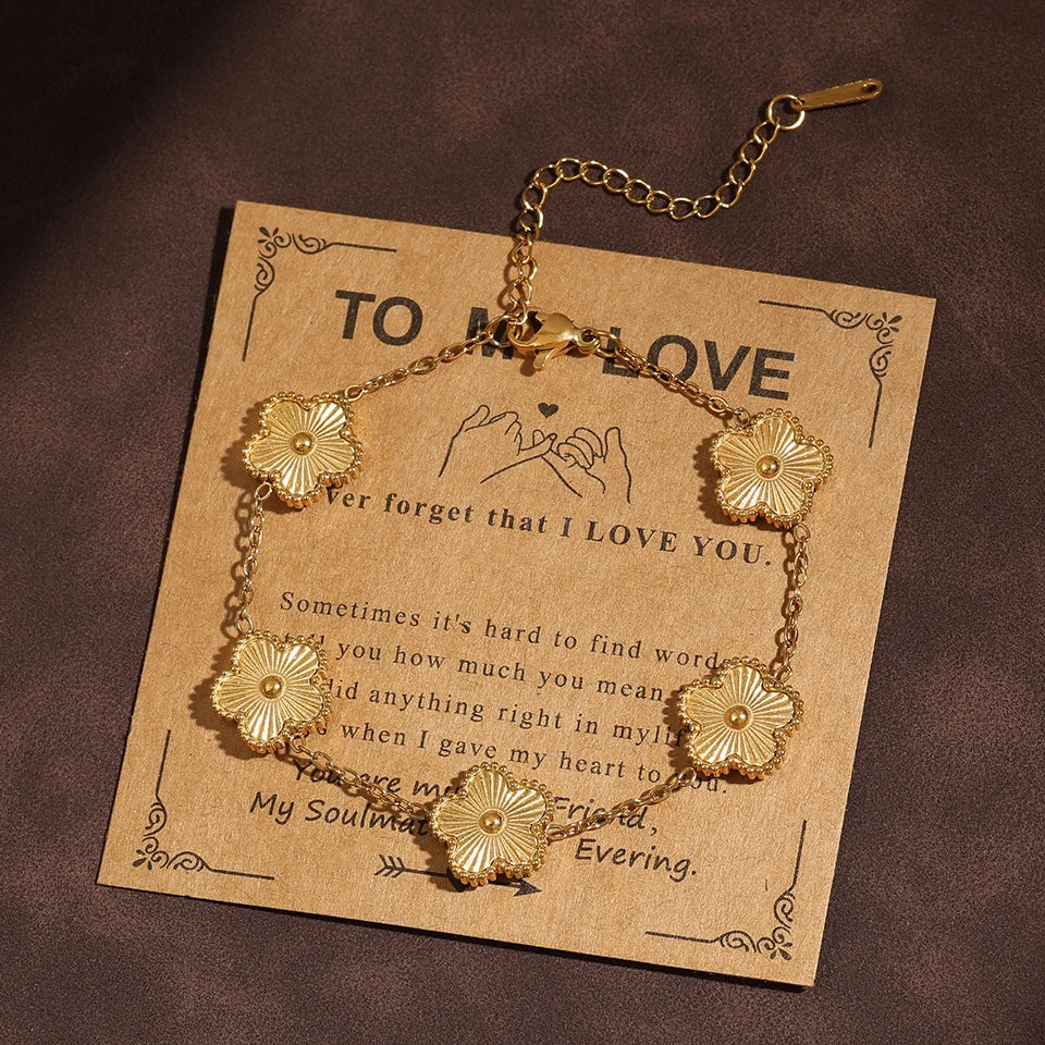 Stainless Steel Gold Plated Clover Charm Bracelet