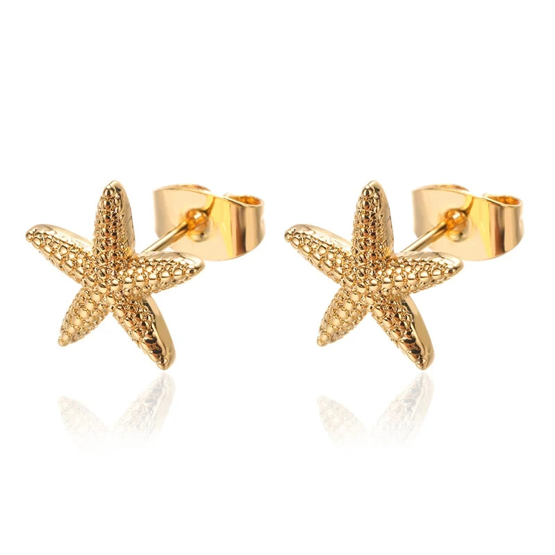 Vintage Summer Starfish Stainless Steel Stud Earrings