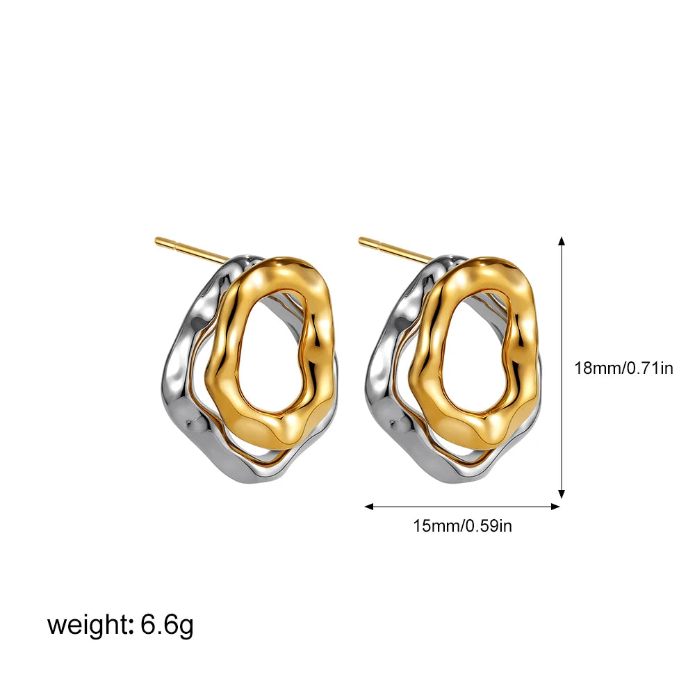 Geometric Stainless Steel Gold Sliver Color Bilayer Stud Earring