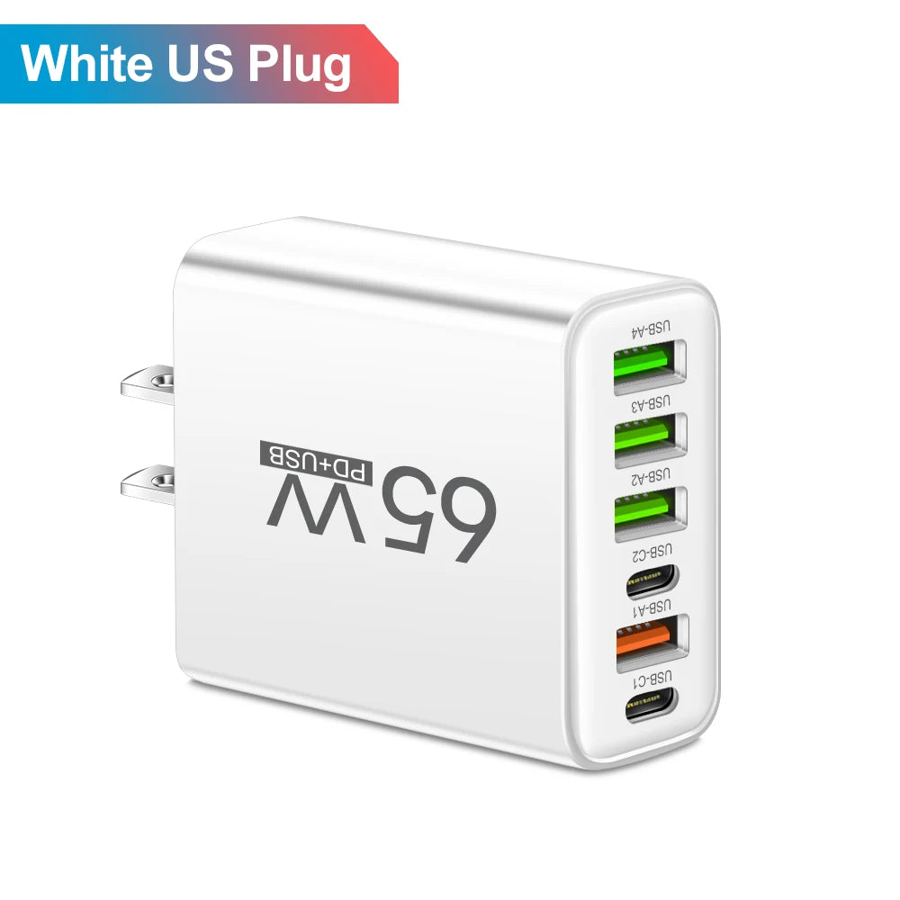 Total 65W USB C Charger 6 Ports Fast Charging Wall Charger