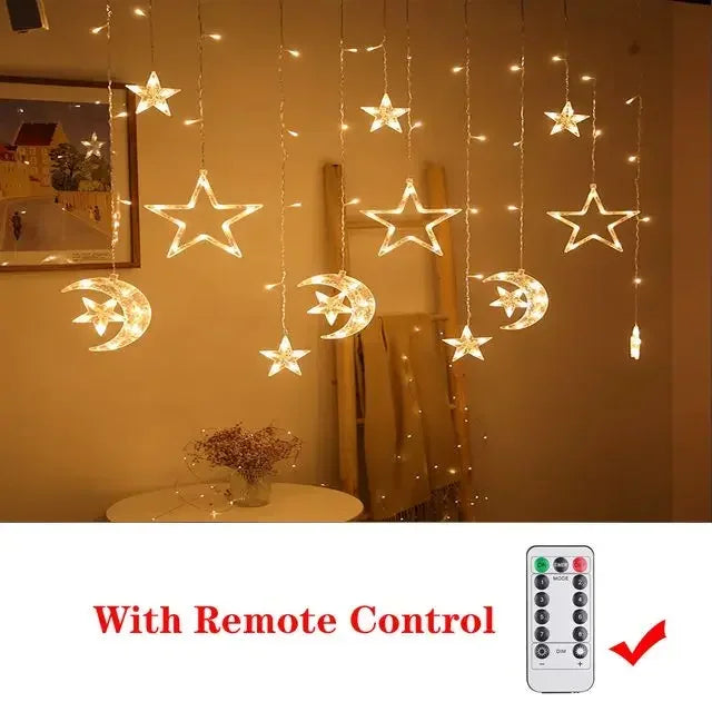 Star Moon Led Curtain Garland String Light EID Mubarak Ramadan Decoration