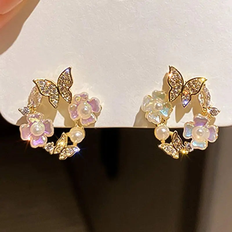 Romantic Zircon Flower Stud Earring