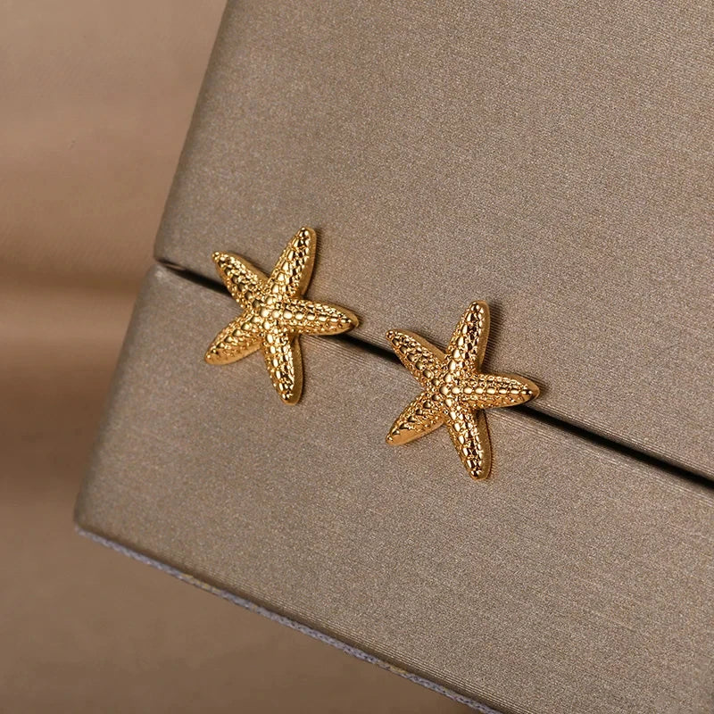 Vintage Summer Starfish Stainless Steel Stud Earrings