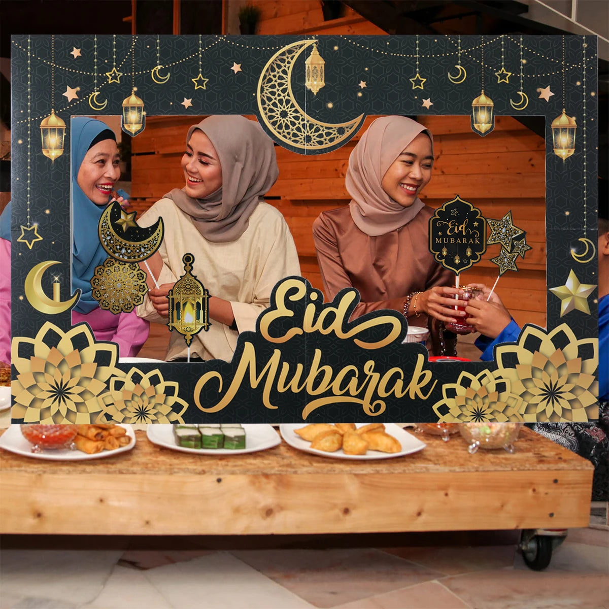 1set Eid Mubarak Photo Booth Props Star Moon Castle