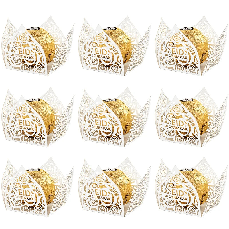 10-50Pcs Eid Mubarak Decoration Candy Food Tray Box