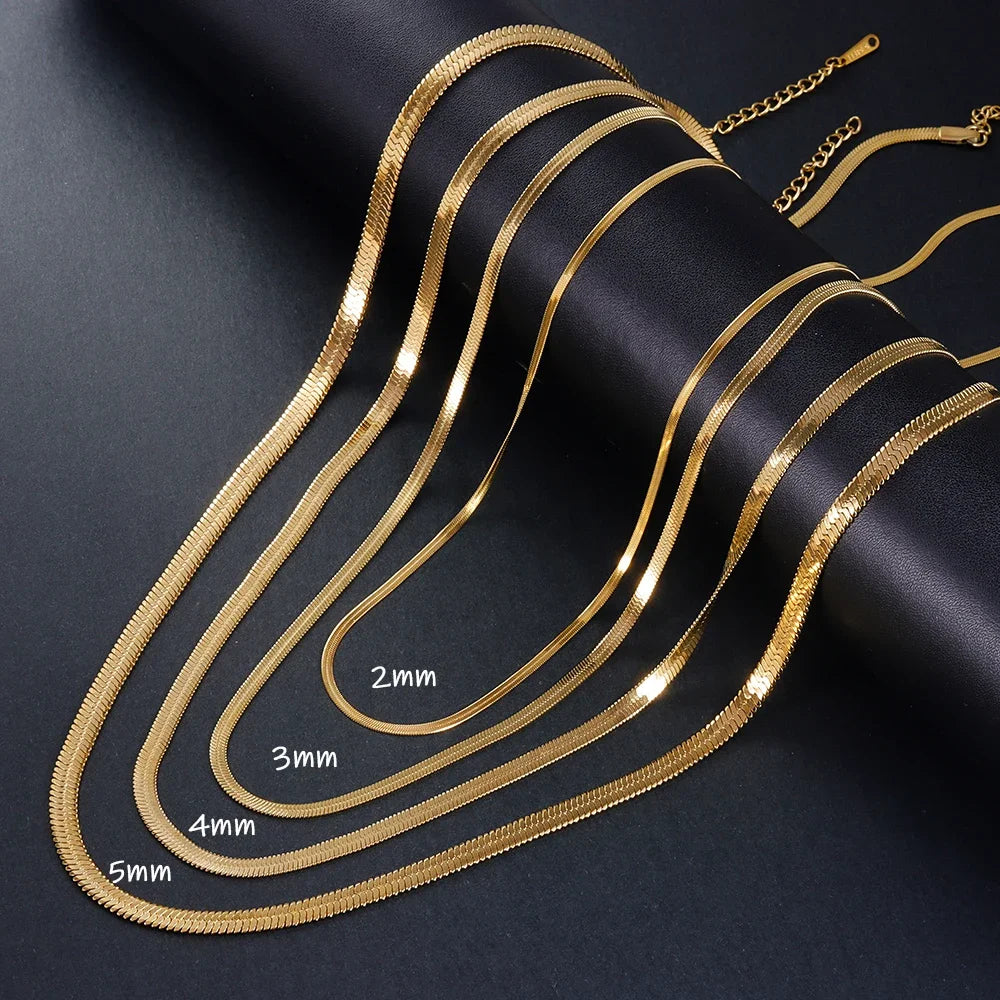 925 sterling silver Gold Chain Necklace Herringbone Choker Neck Chains