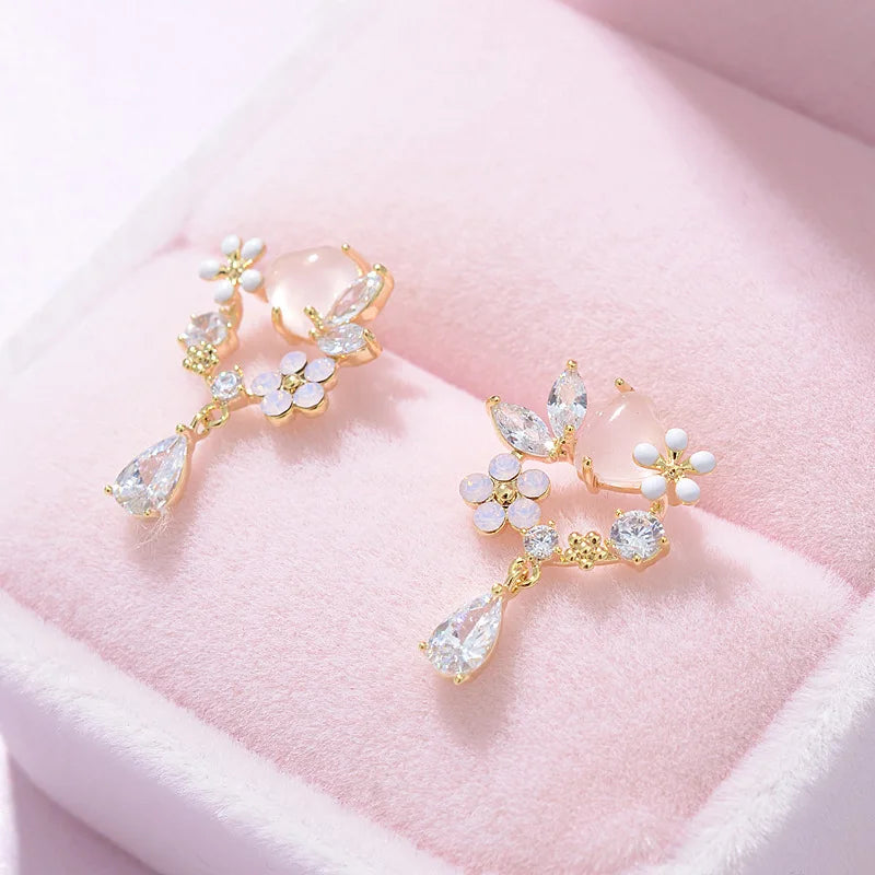 Romantic Zircon Flower Stud Earring