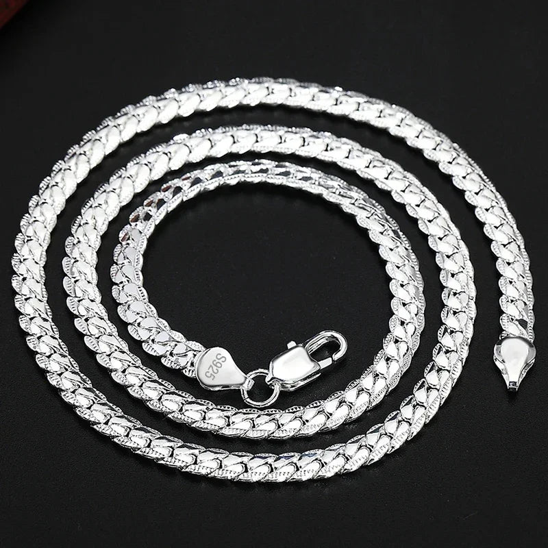 925 Sterling Silver 5MM 18K Gold Full Sideways Figaro Chain Necklace