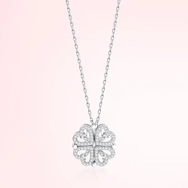 Heart Shaped Four Leaf Clover Pendant Necklace Silver Gold Jewelry Zircon