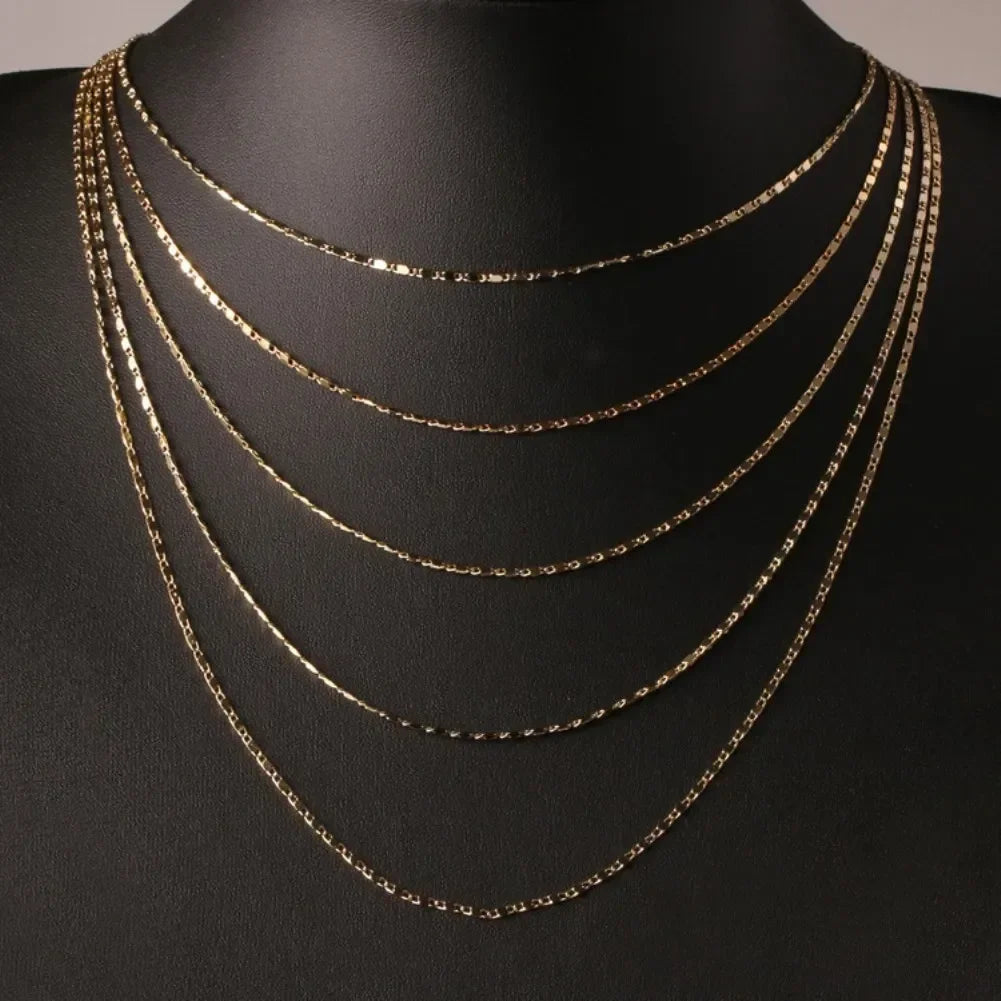 40-75cm 18k Gold Color Charm 2mm Flat Chain Necklaces