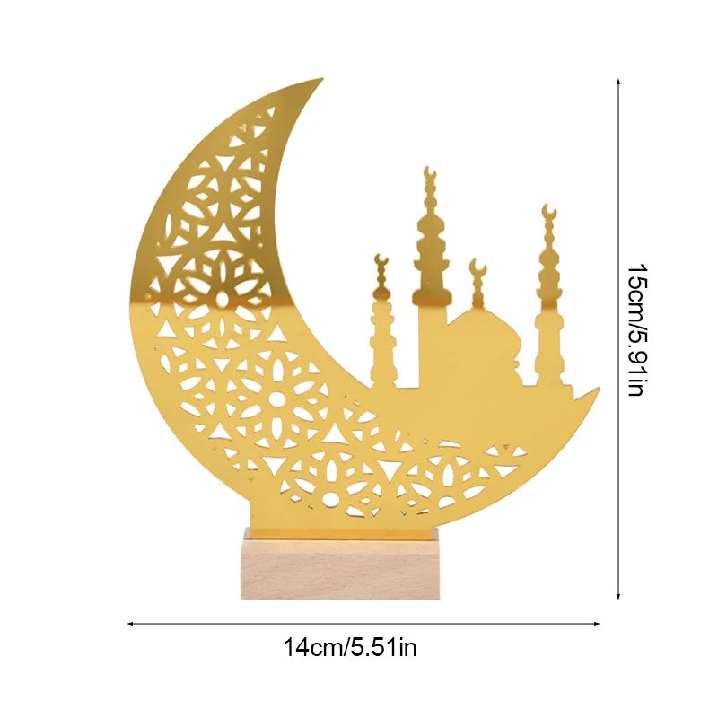 Eid Mubarak Moon Castle Acrylic Table Ornaments with Wooden Base 2025