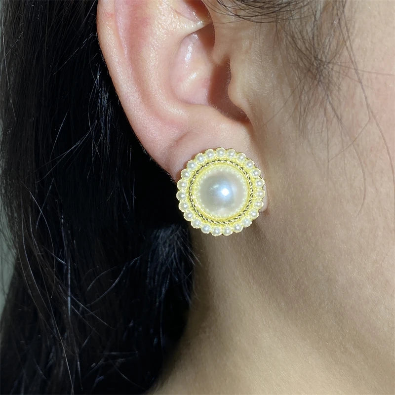 Shiny Imitation Pearl Stud Earrings Fashion