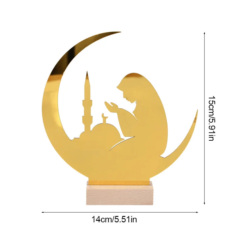 Eid Mubarak Moon Castle Acrylic Table Ornaments with Wooden Base 2025