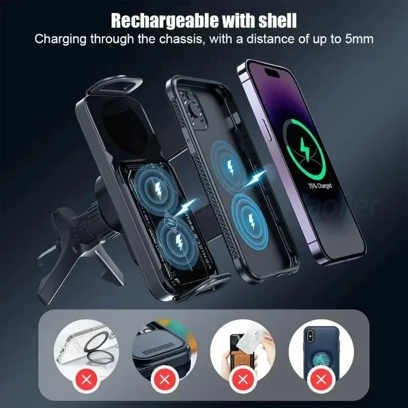 Car Wireless Charger Dual Coil Fold Screen Car Vent Mount Holder 15W Fast Wireless Charging For Samsung Galaxy Z 4 3 Fold Flip