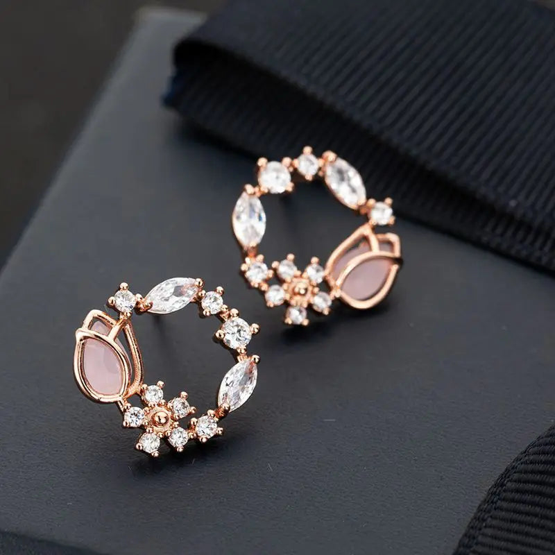 Romantic Zircon Flower Stud Earring