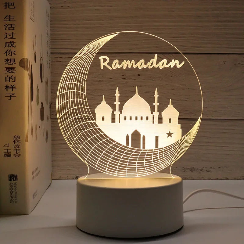 EID Mubarak Decor Lights Moon Castle 3D LED Night Light Gurbang Kareem Table Ornaments Ramadan Decoration for Home Eid Al Adha