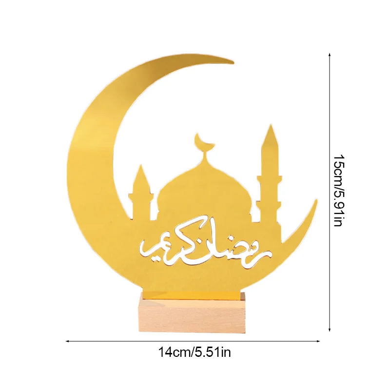 Eid Mubarak Moon Castle Acrylic Table Ornaments with Wooden Base 2025