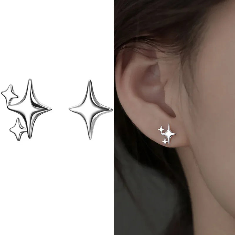 Simple Piercing Stud Earrings for Women Star Moon