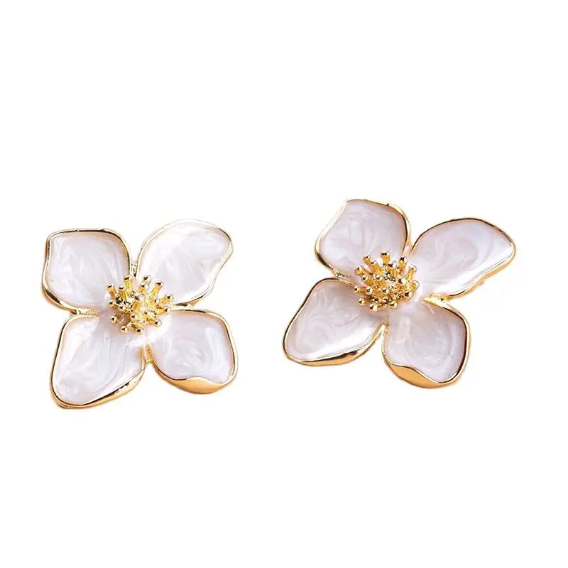 Flower Earrings Stud Pink White Flowers