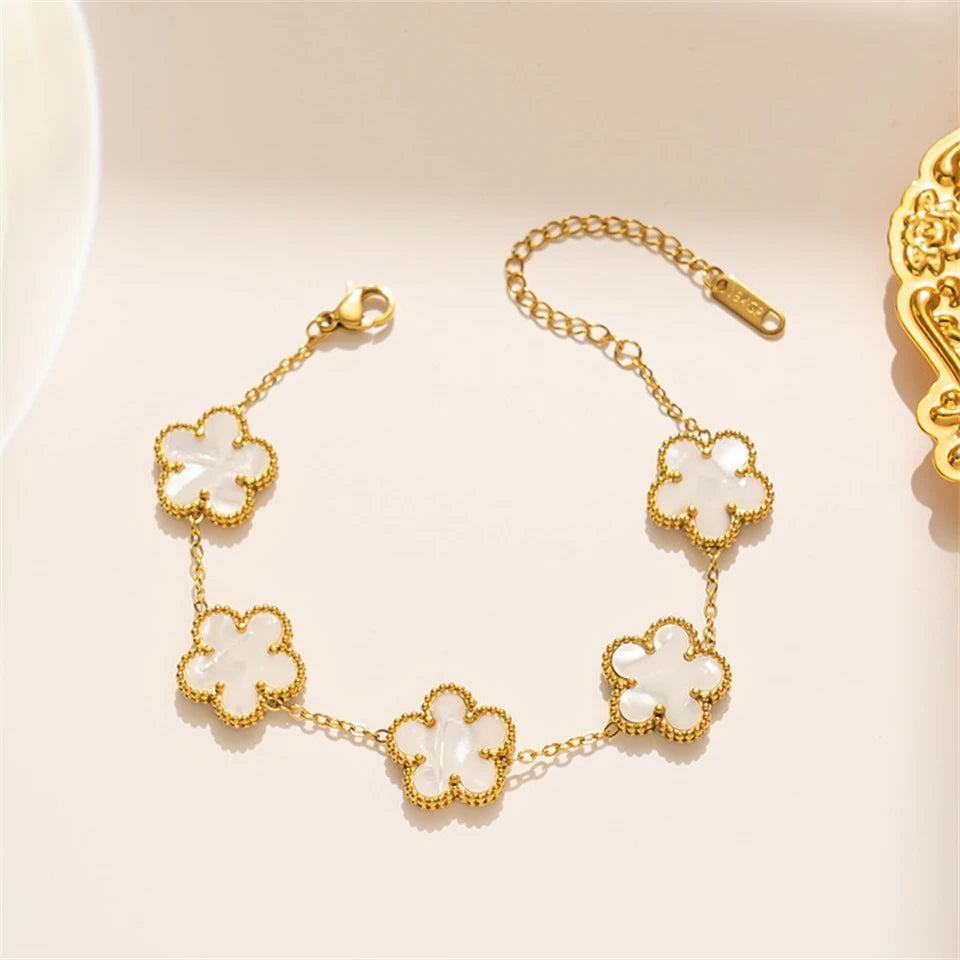 Stainless Steel Gold Plated Clover Charm Bracelet