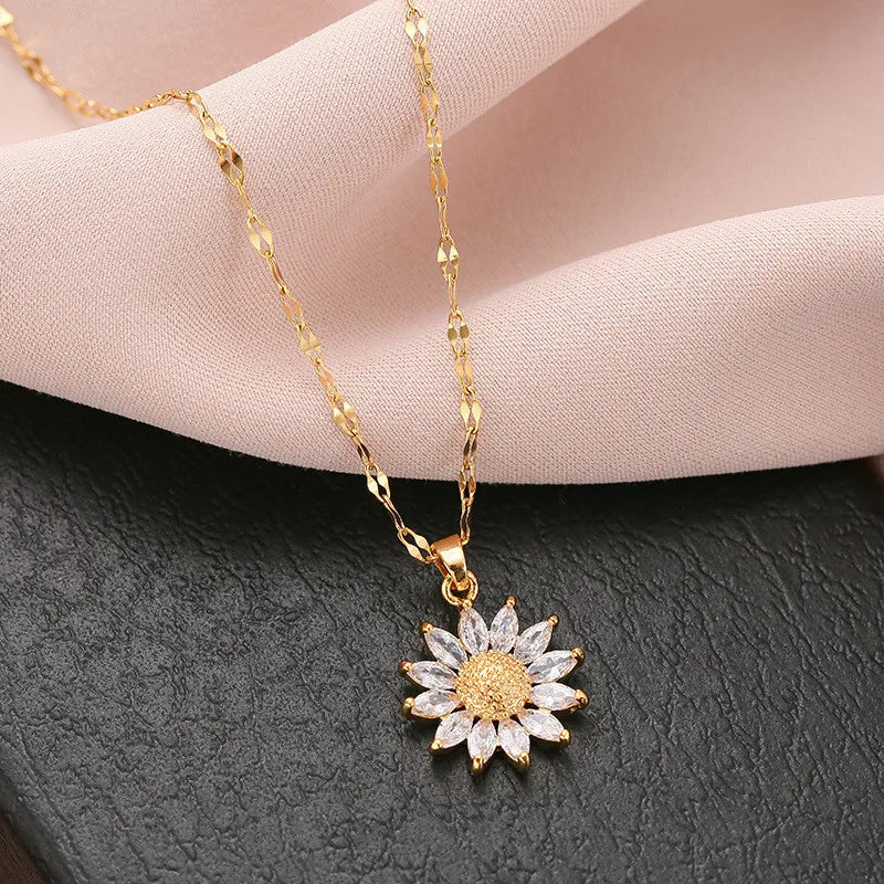 Gold Plated Sunflower Necklace Jewelry