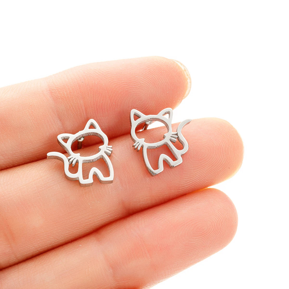 1 Pair Cute Cat Stainless Steel Stud Earrings