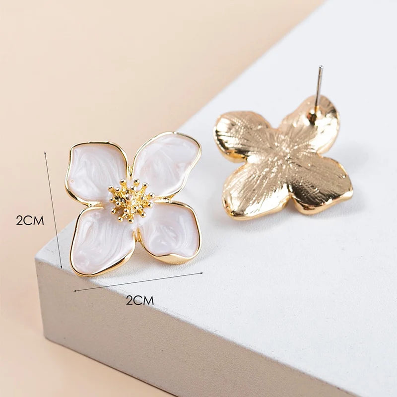 Flower Earrings Stud Pink White Flowers