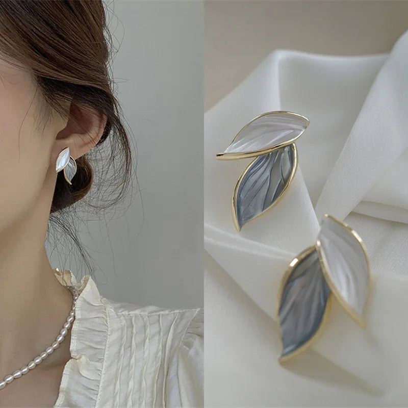 New Korean Metal Trendy Fresh Lovely Sweet Leaf Stud Earrings