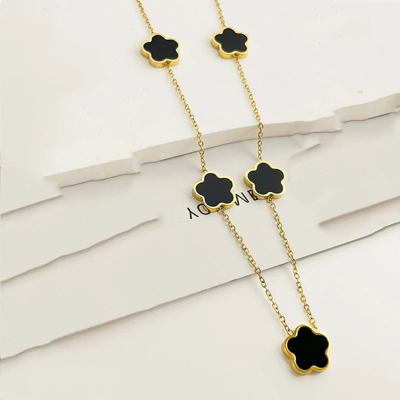 Stainless Steel Flower Necklace with 18K Gold Plated Luxury Design